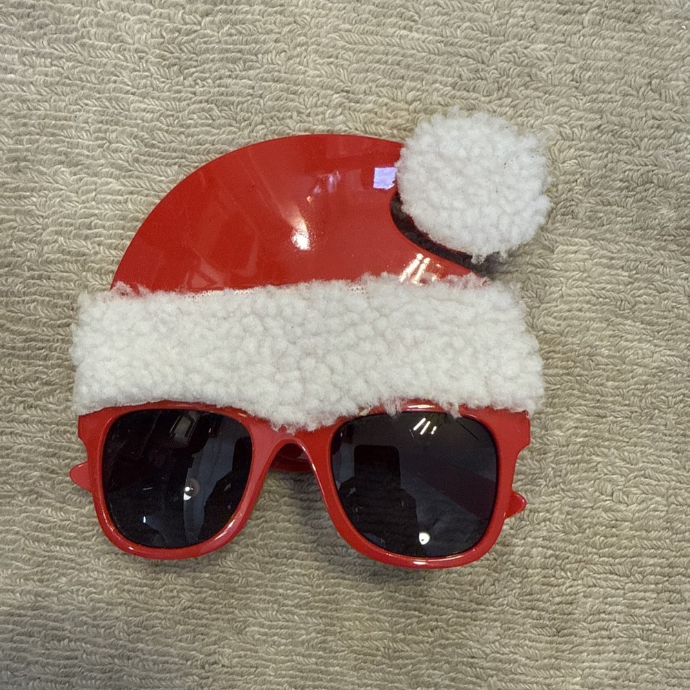 Santa Red/White  SunGlasses Adult One Size with Hat FAUX FUR -Great For Dress Up
